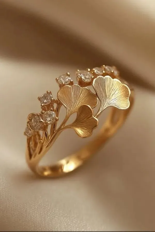 Gold_Stainless_Steel_Crystal_Ginkgo_Leaf_Ring_For_Women