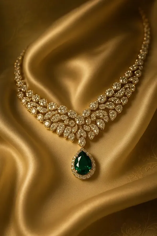 Gold_Green_Stone_Diamond_Studded_Floral_Necklace_For_Women