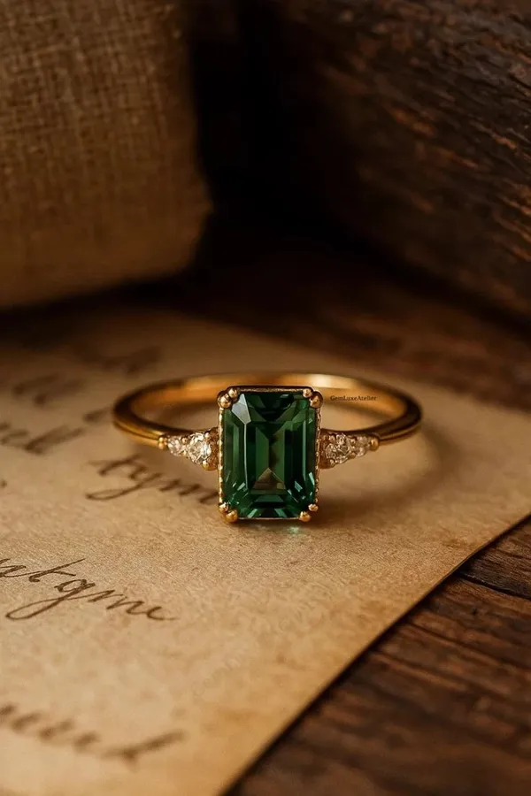 Gold_Stainless_Steel_Emerald_Cut_Green_Stone_Ring_For_Women