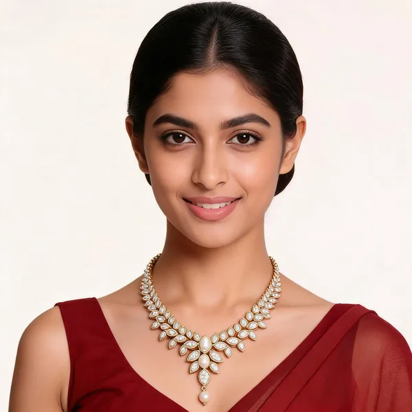 Gold_Stainless_Steel_Pearl_Floral_Stone_Studded_Necklace_For_Women