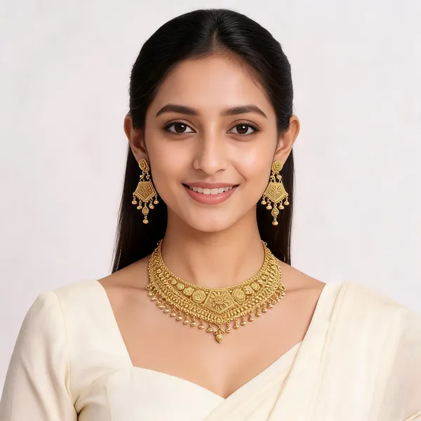 Gold_Stainless_Steel_Traditional_Choker_Necklace_Set_For_Women
