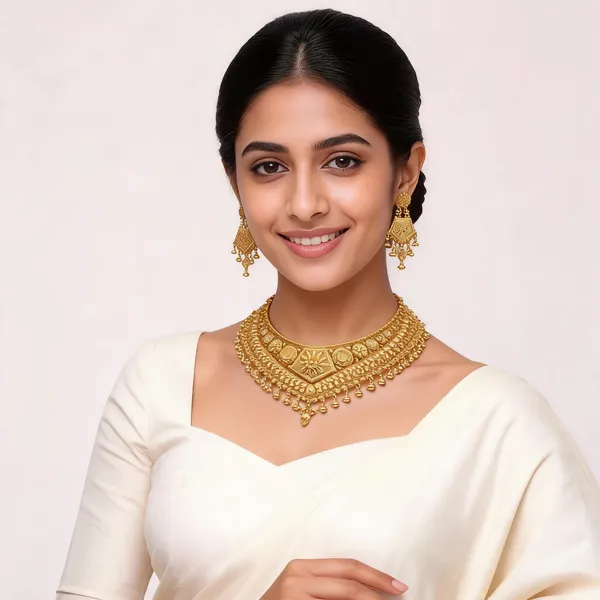 Gold_Stainless_Steel_Traditional_Choker_Necklace_Set_For_Women