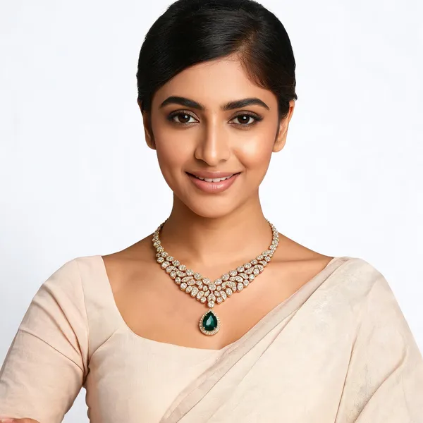 Gold_Green_Stone_Diamond_Studded_Floral_Necklace_For_Women