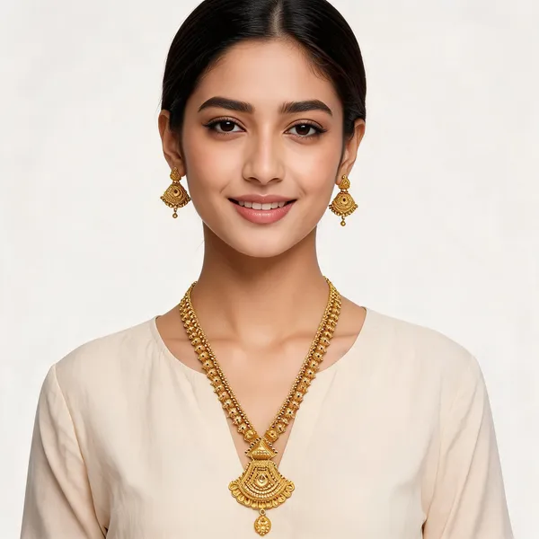 Gold_Stainless_Steel_Temple_Design_Long_Necklace_Set_With_Earrings_For_Women