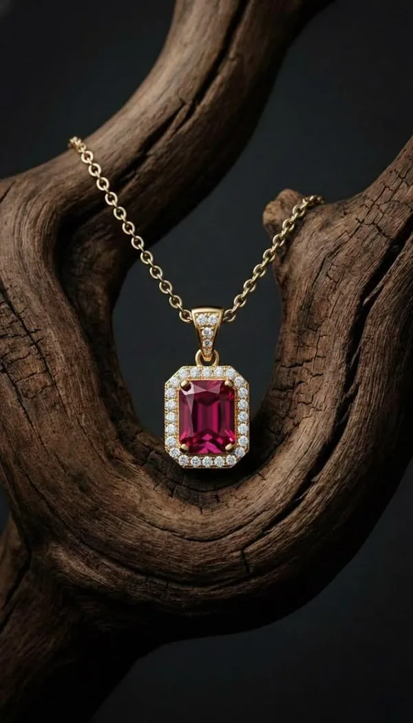 Gold_Stainless_Steel_Ruby_Diamond_Halo_Pendant_Necklace_For_Women