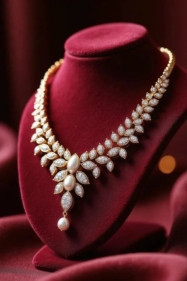 Gold_Stainless_Steel_Pearl_Floral_Stone_Studded_Necklace_For_Women