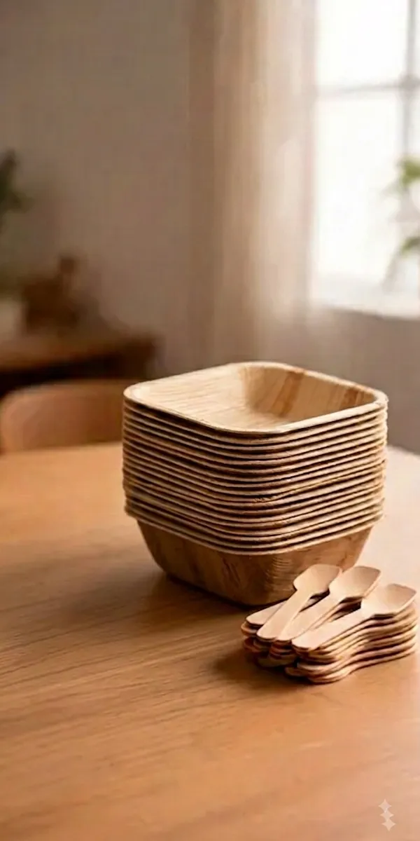 Combo_of_Areca_bowls_&_Wooden_Ice_Cream_Spoon_(100pcs_+_100pcs)