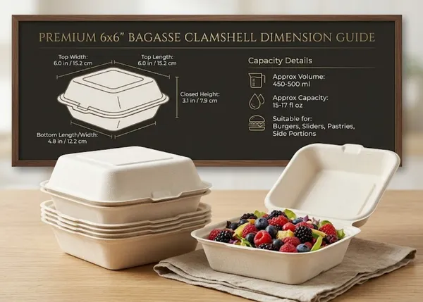 6x6_inch_Bagasse_Hinge_Clamshell_Box_(50pcs)