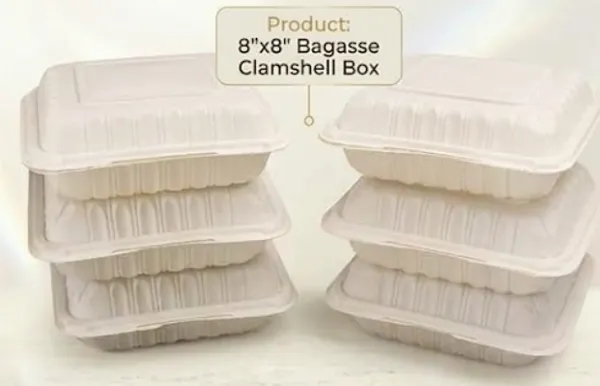 8x8_inch_Bagasse_Hinge_Clamshell_Box_(_100pcs)