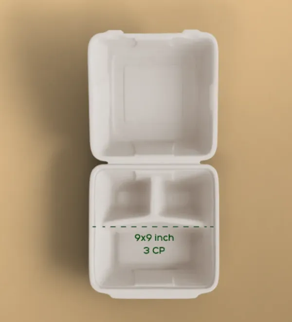 9"x9"_3_Compartment_Bagasse_Hinge_Clamshell_Box_(_50pcs)