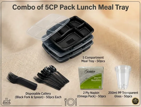 Combo_of_5CP_Pack_Lunch_Meal_Tray_(50pcs_each)