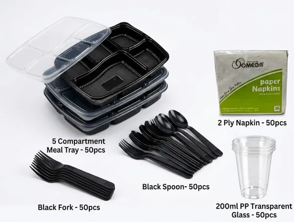 Combo_of_5CP_Pack_Lunch_Meal_Tray_(50pcs_each)