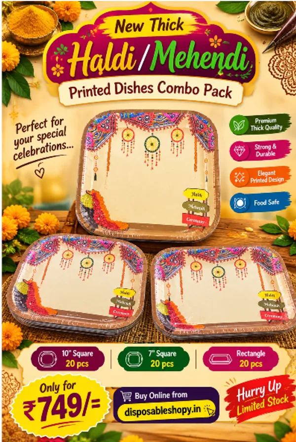 Combo_of_"Haldi_/_Mehendi"_Print_Sturdy_Export_Quality_Paper_Dishes_(20pcs_each)