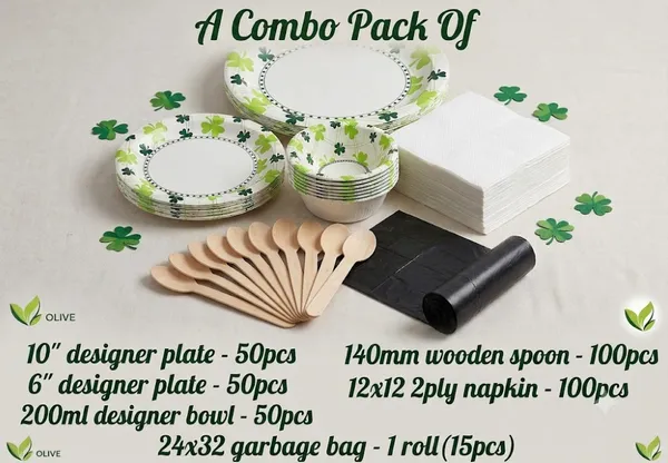 Combo_of_Designer_Plates_&_Bowls,_Wooden_spoon,_Napkin_and_Garbage_bag(50pcs_plate_&_bowls_and_100pcs_Spoon_&_Napkin)