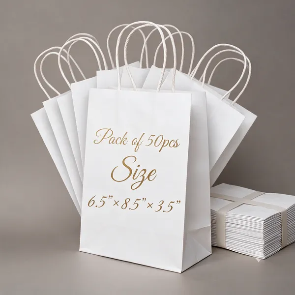 6.5"x8.5"x3.5"_white_plain_90GSM_carry_bags_50_pcs_pack_