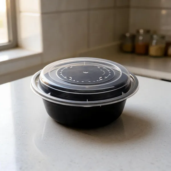 RO32_960ml_Flat_round_black_containers_with_transparent_lids