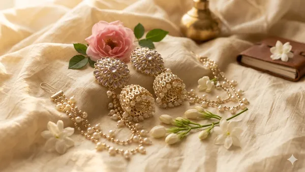 Multicolor_Alloy_Pearl_Chain_Jhumka_Earrings_For_Women