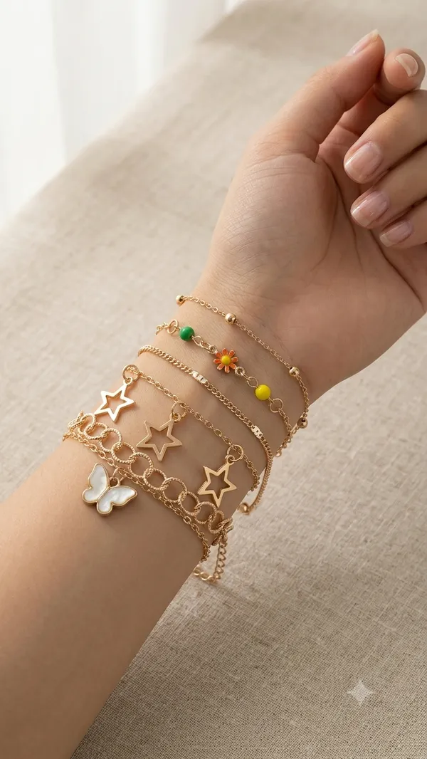 Golden_Alloy_Butterfly_Charm_Bracelet_Set_For_Women