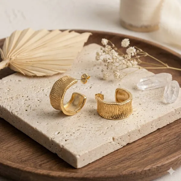 Golden_Stainless_Steel_Textured_Hoop_Earrings_For_Women