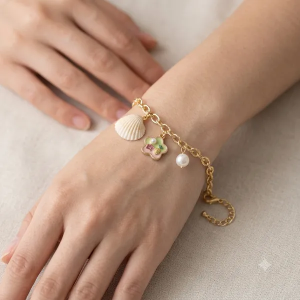 Multicolor_Alloy_Shell_Flower_Charm_Bracelet_For_Women