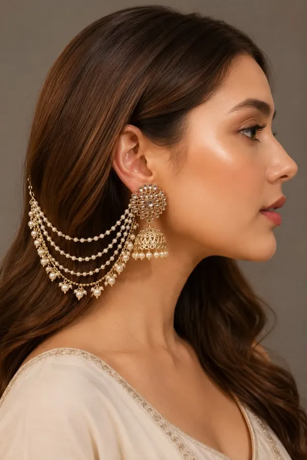 Multicolor_Alloy_Pearl_Chain_Jhumka_Earrings_For_Women