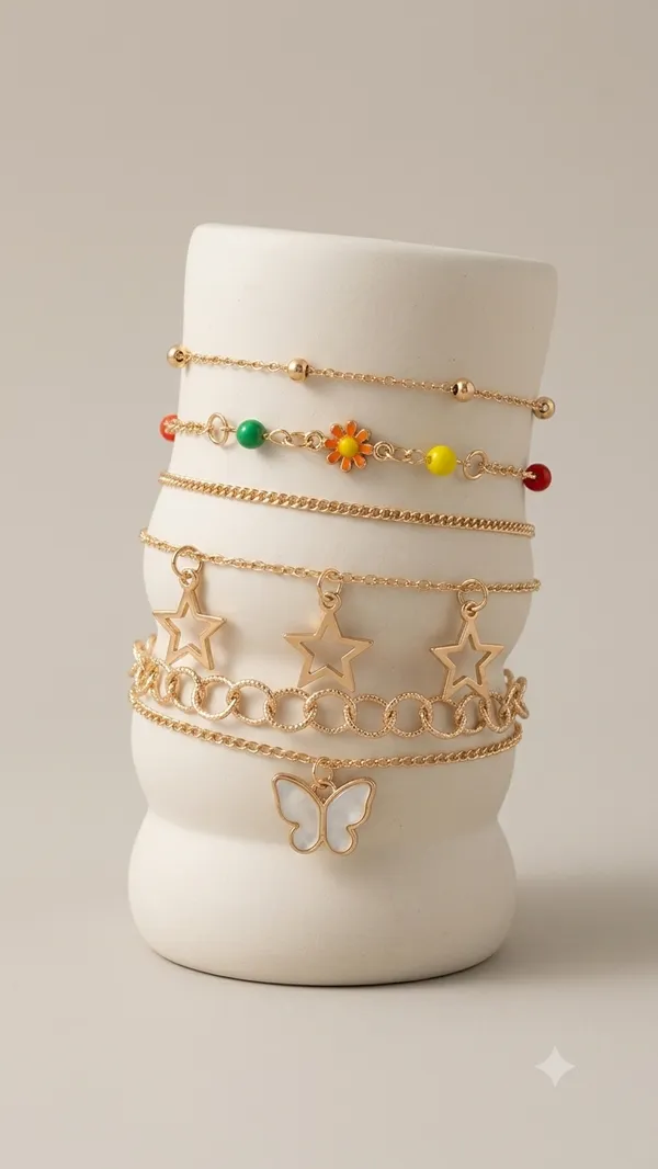 Golden_Alloy_Butterfly_Charm_Bracelet_Set_For_Women