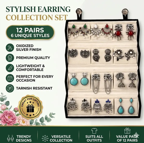 Multicolor_Oxidized_Silver_Alloy_Jhumka_Chandelier_Earrings_Set_For_Women