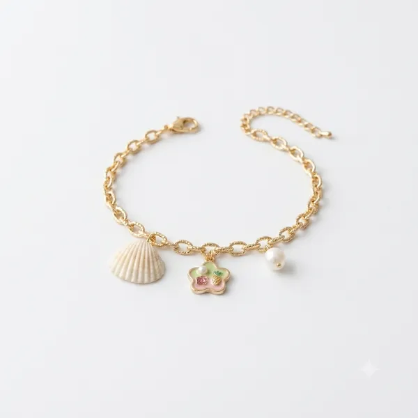 Multicolor_Alloy_Shell_Flower_Charm_Bracelet_For_Women
