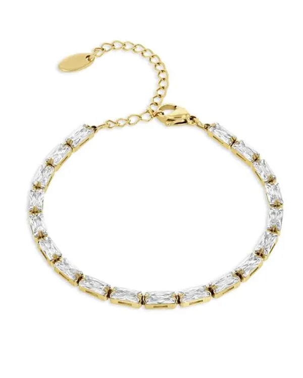 White_And_Golden_Alloy_Faceted_Crystal_Link_Bracelet_For_Women