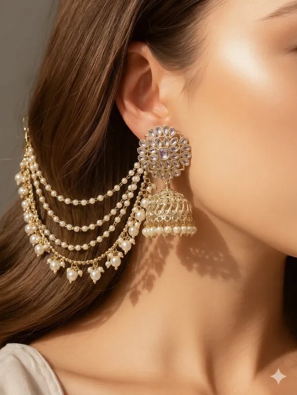 Multicolor_Alloy_Pearl_Chain_Jhumka_Earrings_For_Women