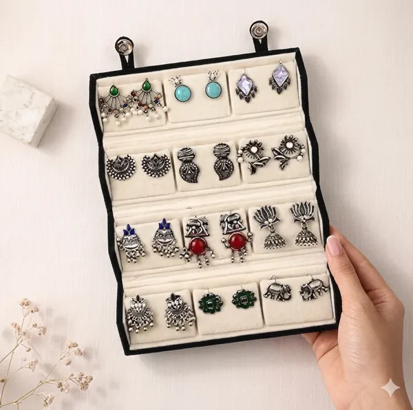 Multicolor_Oxidized_Silver_Alloy_Jhumka_Chandelier_Earrings_Set_For_Women