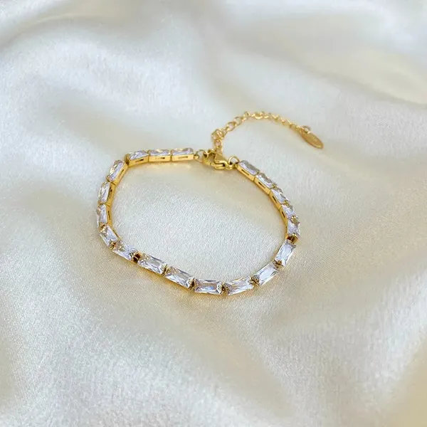 White_And_Golden_Alloy_Faceted_Crystal_Link_Bracelet_For_Women