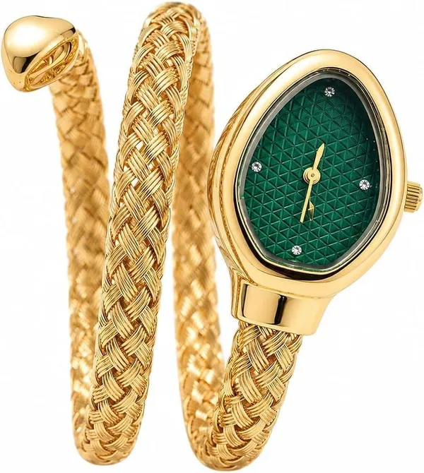 Golden_Stainless_Steel_Bangle_Style_Green_Dial_Analog_Watch_For_Women