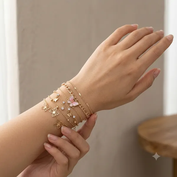 Golden_Alloy_Butterfly_Charm_Bracelet_Set_For_Women