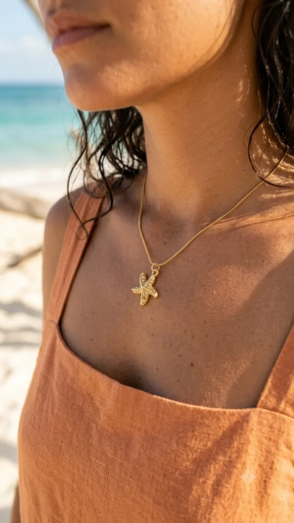 Golden_Stainless_Steel_Starfish_Pendant_Necklace_For_Women
