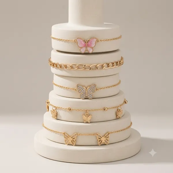 Golden_Alloy_Butterfly_Charm_Bracelet_Set_For_Women