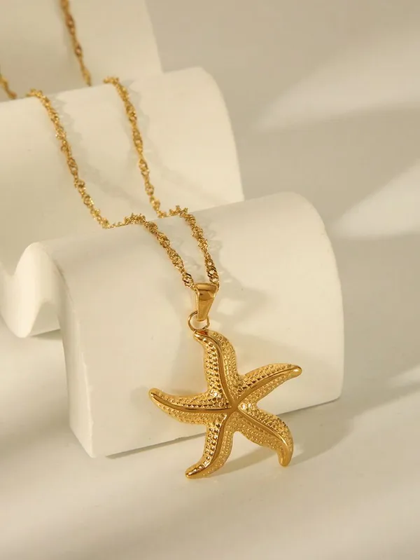 Golden_Stainless_Steel_Starfish_Pendant_Necklace_For_Women