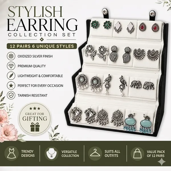 Multicolor_Oxidized_Silver_Alloy_Jhumka_Chandelier_Earrings_Set_For_Women