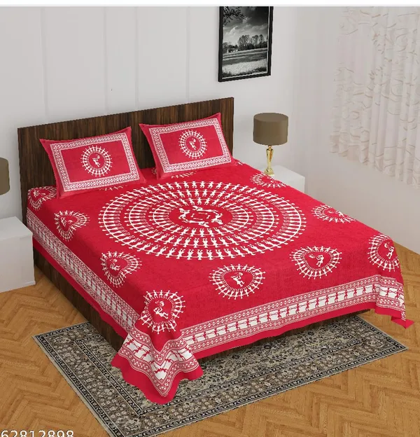 Warli_Aadimanav_Red_Cotton_Printed_Double_Bedsheet_With_2_Pillow_Covers