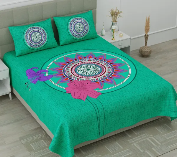 Tulip_Green_Cotton_Mandala_Print_Double_Bedsheet_With_Pillow_Covers