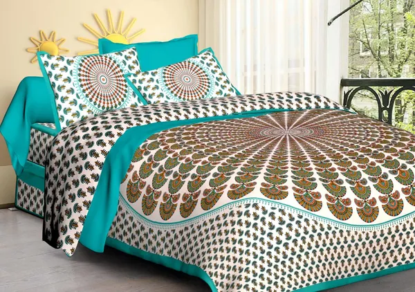 Mor_Pankh_Sea_Green_Cotton_Turquoise_Mandala_Print_King_Size_Bedsheet_With_Pillow_Covers