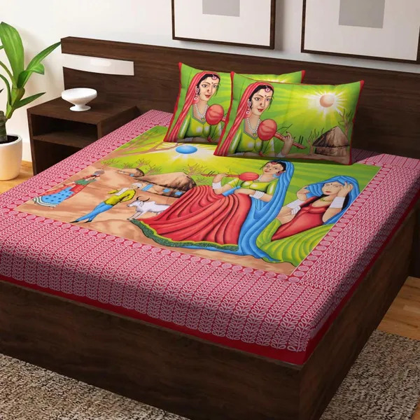 Surya_Pink_Cotton_Multicolor_Rajasthani_Print_Double_Bedsheet_With_Pillow_Covers