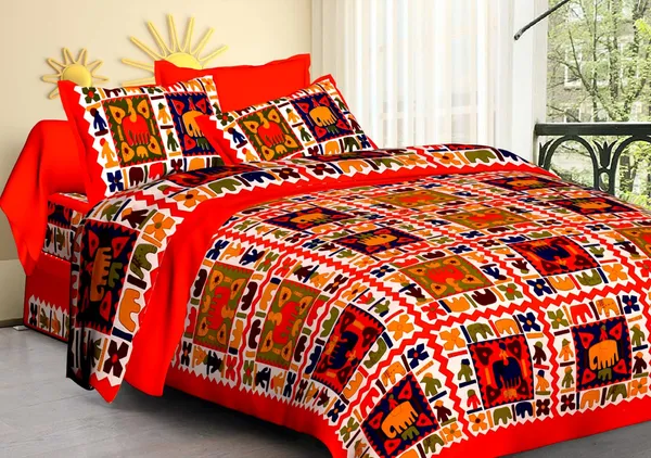 City_Hathi_Orange_Cotton_Multicolor_Rajasthani_Print_Double_Bedsheet_With_Pillow_Covers
