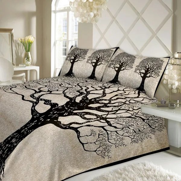 Sukha_Ped_Black_King_Size_Bedsheet_With_Pillow_Covers