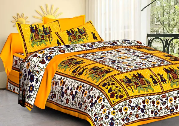 Gangaur_Yellow_Cotton_Ethnic_Print_King_Size_Bedsheet_With_Pillow_Covers