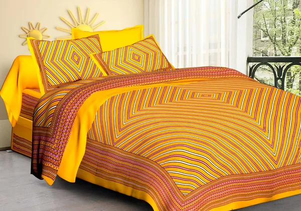 Lahariya_Yellow_Cotton_Geometric_Print_King_Size_Bedsheet_With_Pillow_Covers