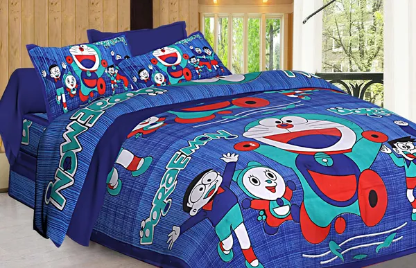 Doraemon_Blue__Print_Cotton_Kids_Bedsheet_With_Pillow_Covers