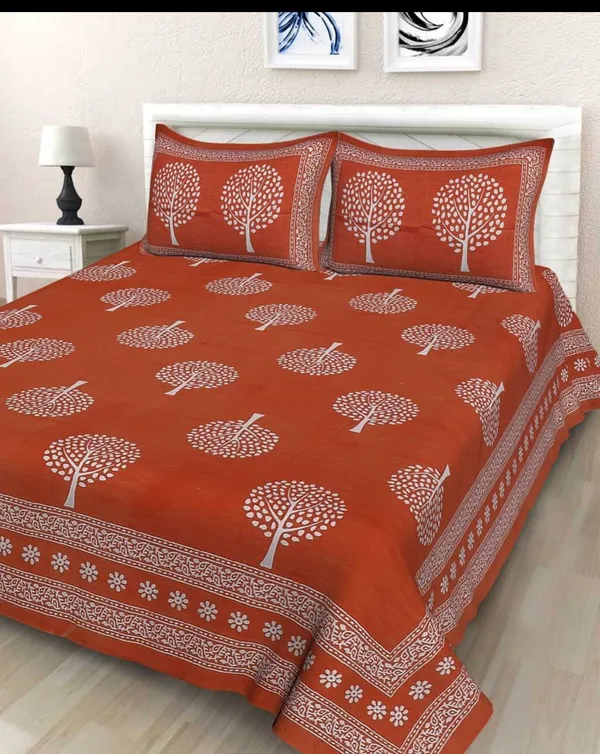 Multi_Ped_Orange_Cotton_Tree_Print_Double_Bedsheet_With_2_Pillow_Covers