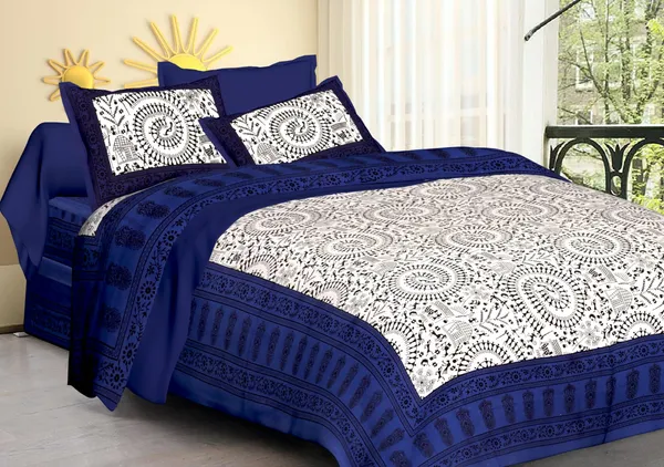 Aadi_Manav_Blue_Cotton_Mandala_Print_King_Size_Bedsheet_With_Pillow_Covers