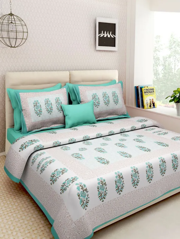 Gamla_Buta_Sky_Cotton_Floral_Print_King_Size_Bedsheet